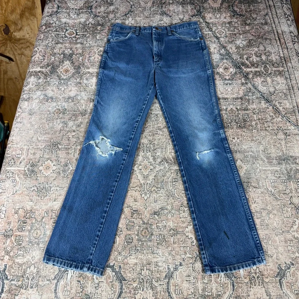 Wrangler 936PWD Cowboy Cut Slim Fit Blue Distressed Jeans 33x34 Mexico